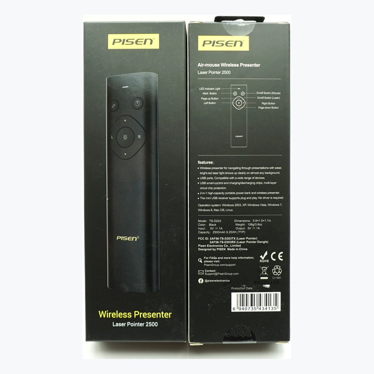 PISEN Wireless Presenter Laser Pointer 2500 retail box