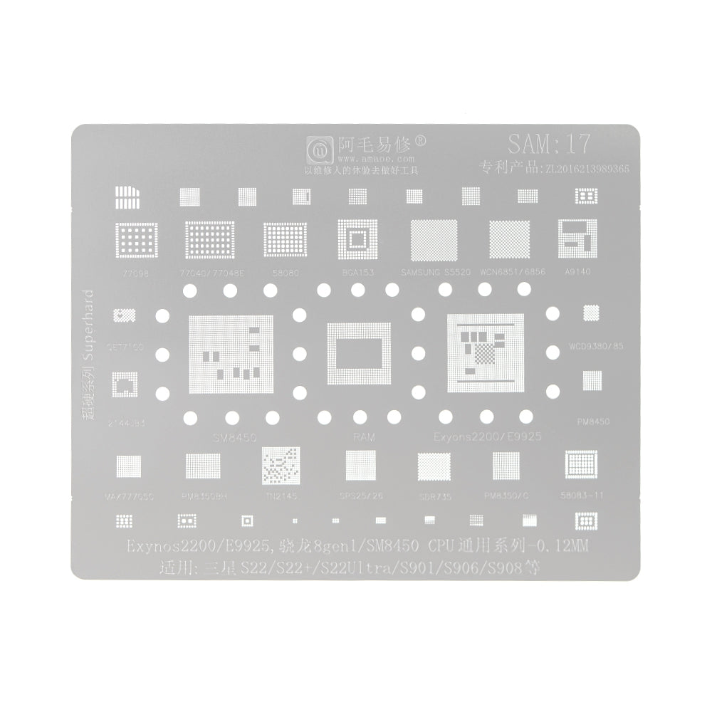 AMAOE BGA Reballing Stencil With CPU Position SAM17 for Samsung Galaxy S22 / S22 Plus / S22 Ultra etc