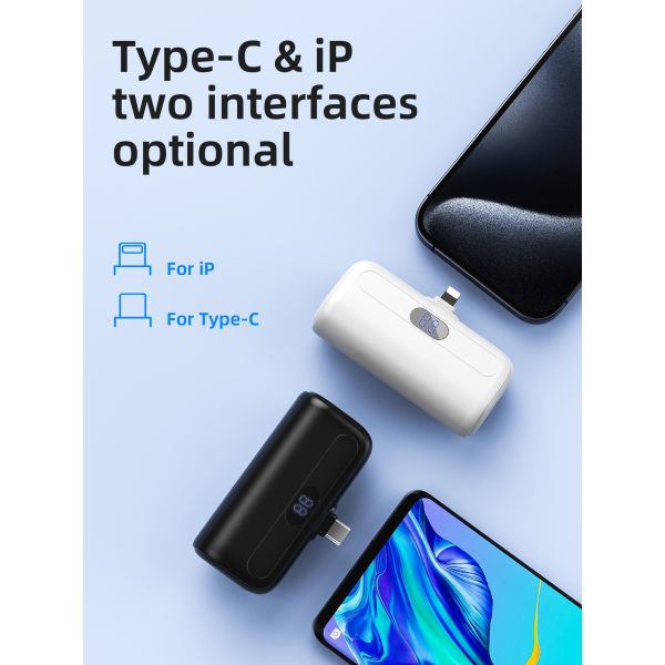 Hoco J116 5000mAh Pocket Power Bank With USB-C Connector - White