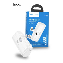Hoco J116 5000mAh Pocket Power Bank With USB-C Connector - White