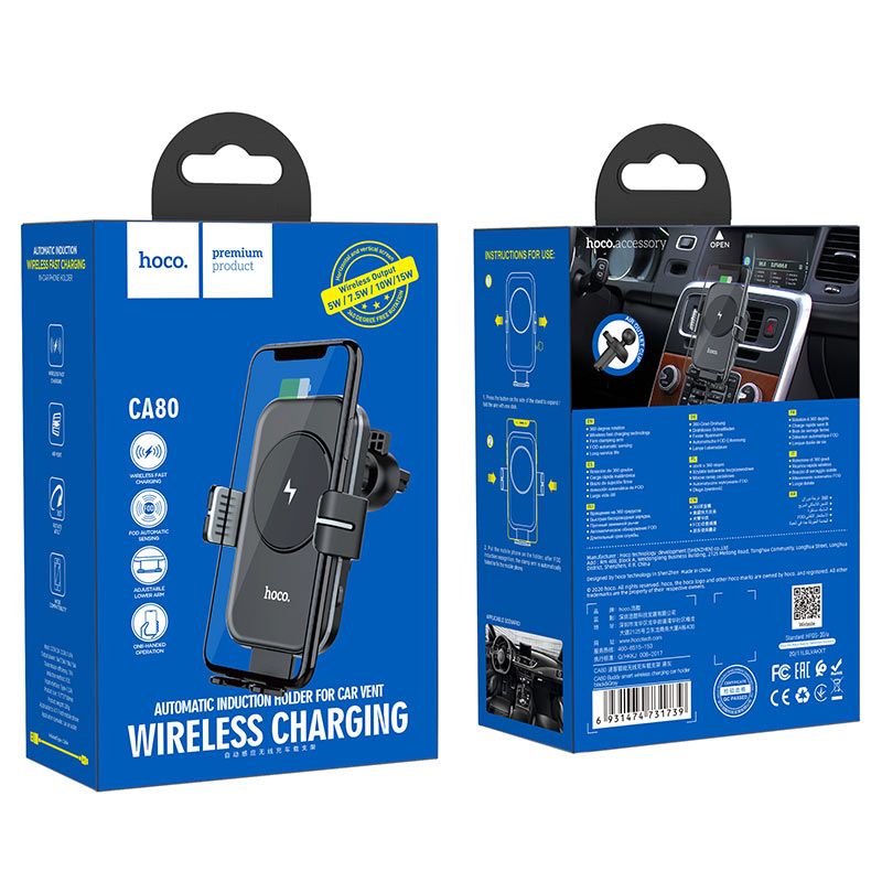 Hoco 15W Wireless Charger Air Vent Car Holder CA80
