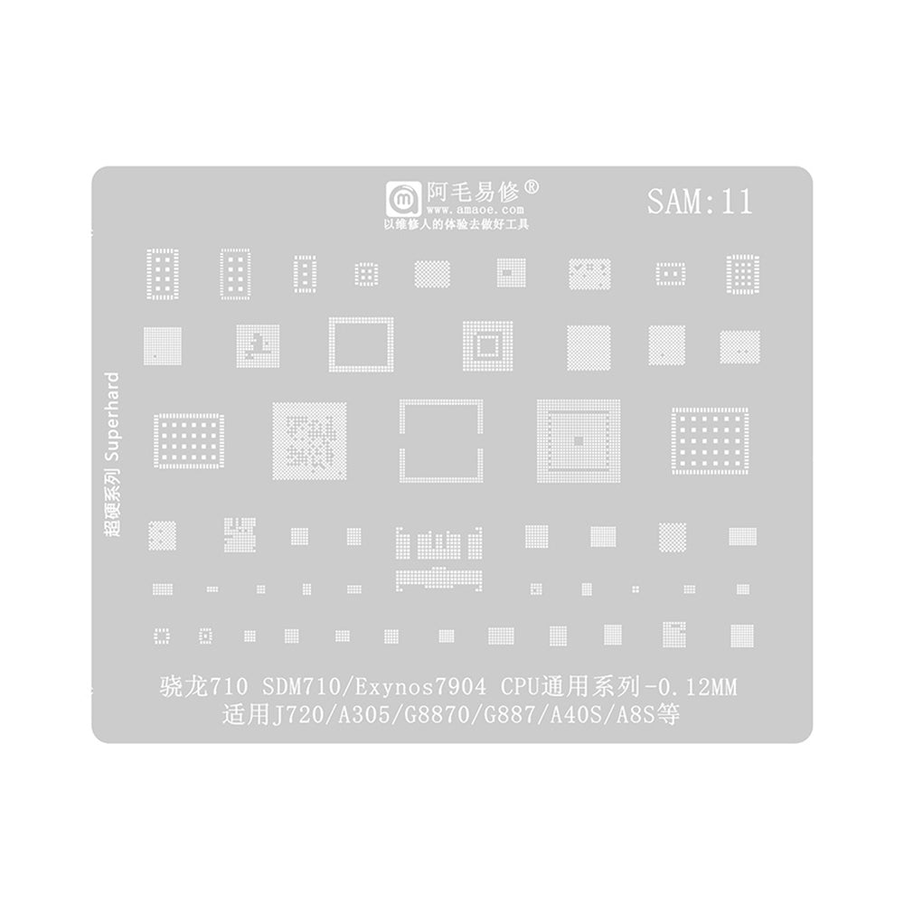 AMAOE BGA Reballing Stencil With CPU Position SAM11 for Samsung Galaxy J7 J720F / A30 / A8s G8870 / A40s A305