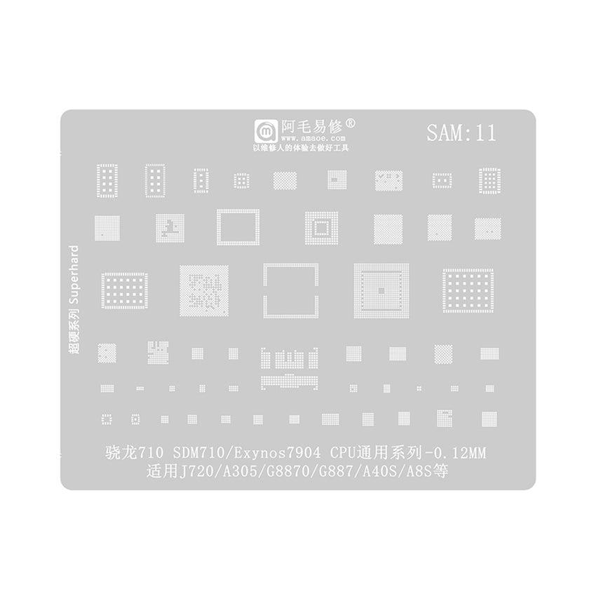 AMAOE BGA Reballing Stencil With CPU Position SAM11 for Samsung Galaxy J7 J720F / A30 / A8s G8870 / A40s A305