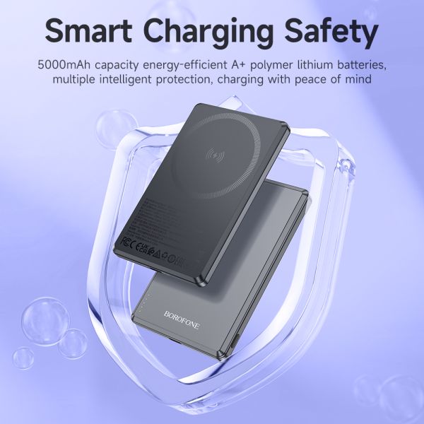 BOROFONE BJ50 Super Thin Leader PD20W Mag power bank 5000mAh (MagSafe Compatible) - metal gray