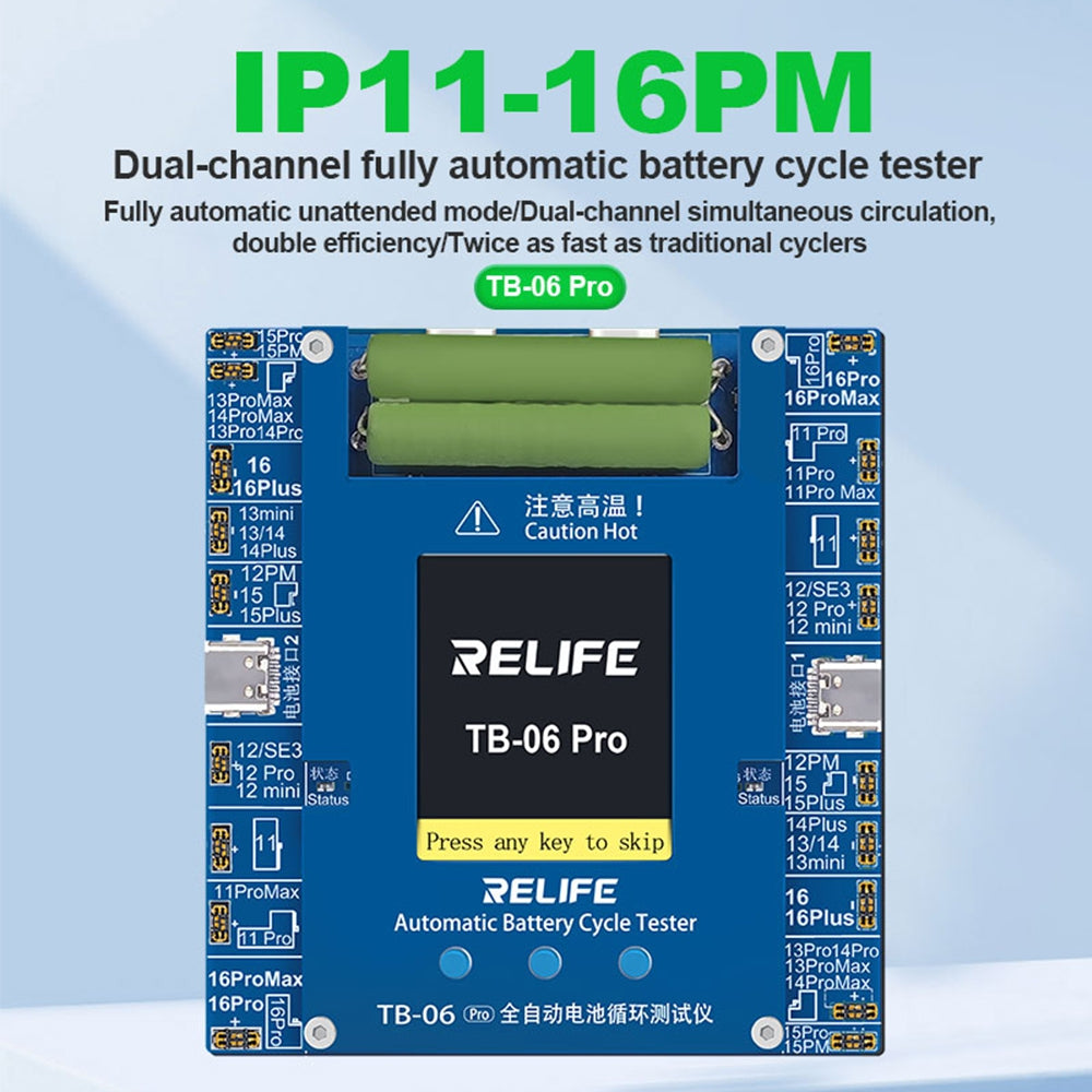 RELIFE TB-06 Pro Dual-Channel Fully Automatic Battery Cycle Tester for iPhone 11 to 16 Pro Max