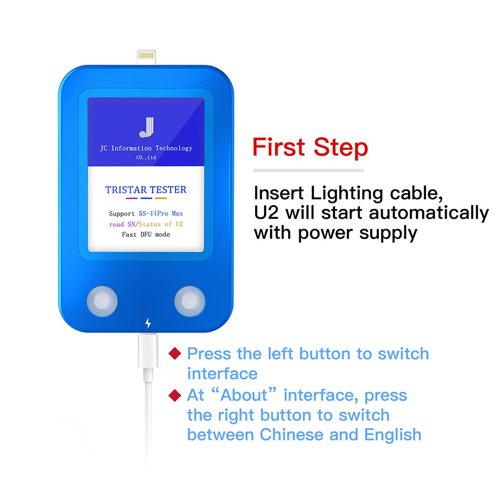 JCID U2 Tristar Tester for iPhone iPad U2 Charger IC and SN For 5-14 Pro Max