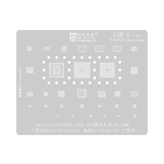 AMAOE BGA Reballing Stencil With CPU Position SAM4 for Samsung Galaxy A3 (2016) / A5 (2017) / A7 / S5 mini / J7