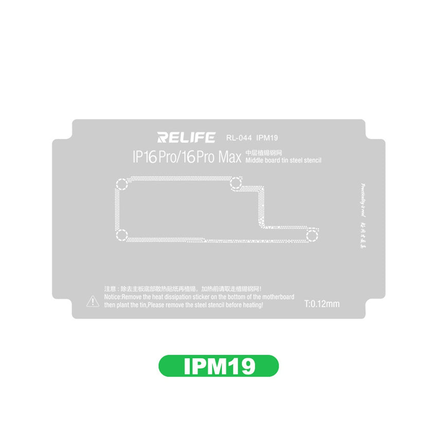 RELIFE RL-044 IPM19 0.12MM Middle Layer BGA Reballing Stencil for iPhone 16 Pro / 16 Pro Max