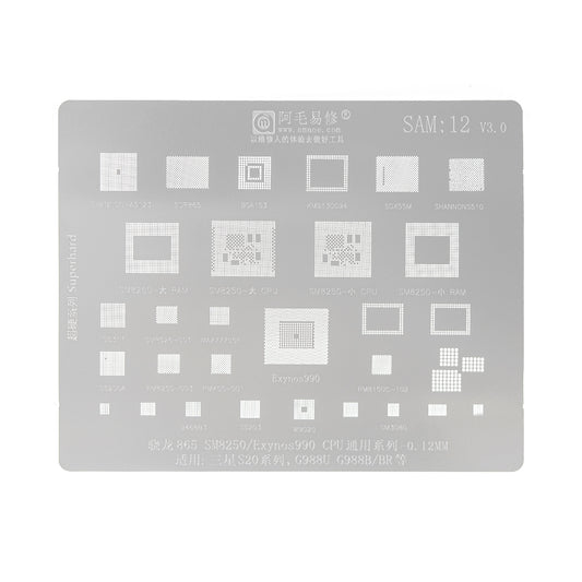 AMAOE BGA Reballing Stencil With CPU Position SAM12 for Samsung Galaxy S20 Series etc