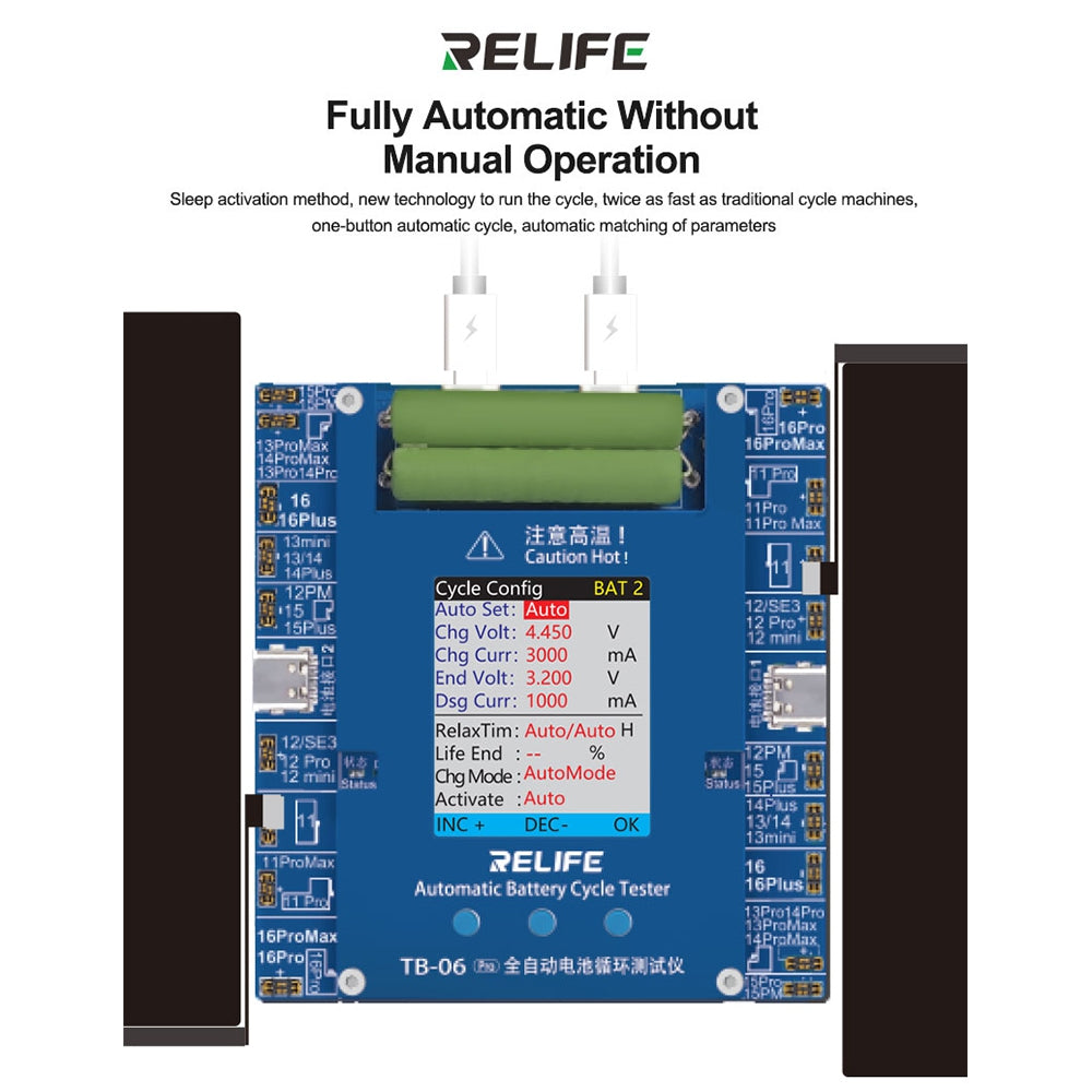 RELIFE TB-06 Pro Dual-Channel Fully Automatic Battery Cycle Tester for iPhone 11 to 16 Pro Max
