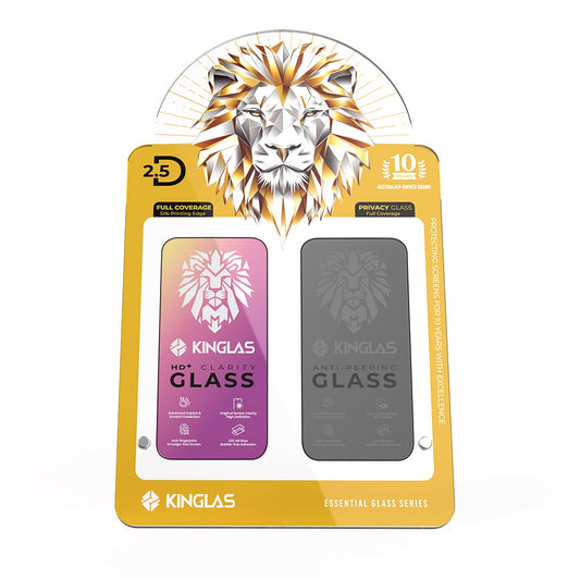 KINGLAS 2.5D Silk Printing Tempered Glass Acrylic Display Stand for iPhone 16 Pro / 17 / 17 Pro