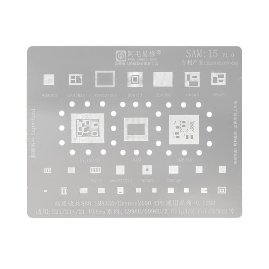 AMAOE BGA Reballing Stencil With CPU Position SAM15 for Samsung Galaxy S21 / S21 Plus / S21 Ultra Series etc