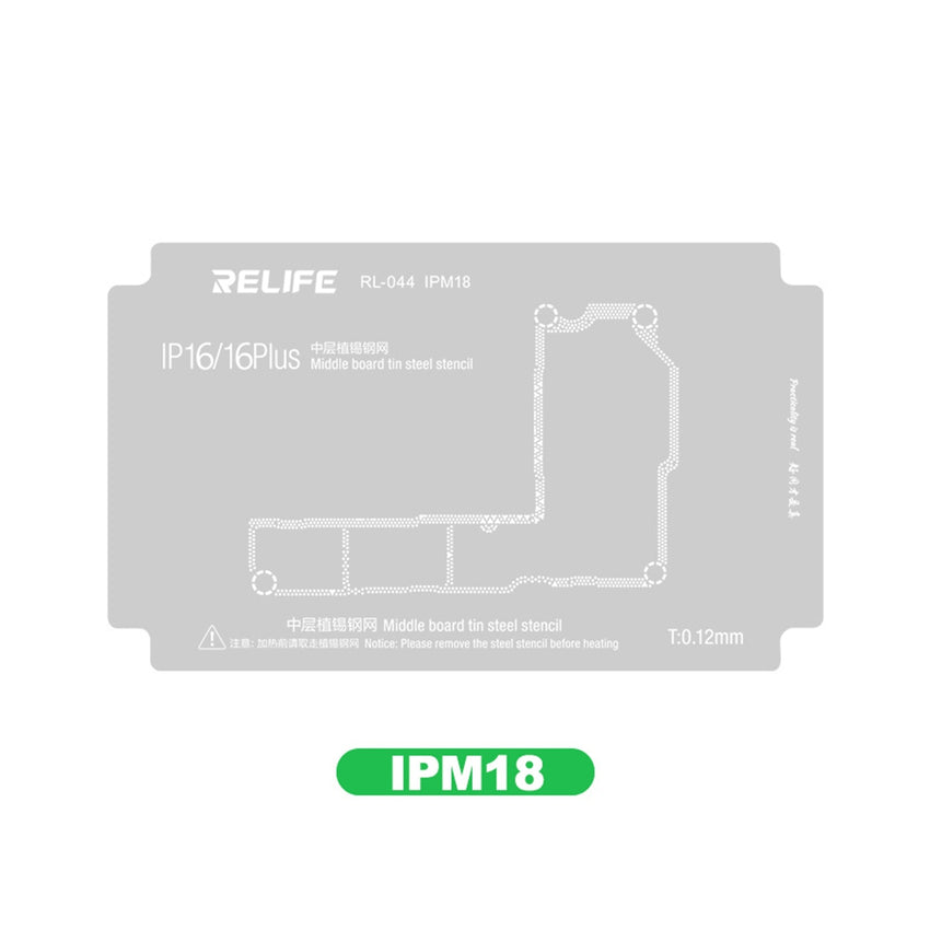 RELIFE RL-044 IPM18 0.12MM Middle Layer BGA Reballing Stencil for iPhone 16 / 16 Plus