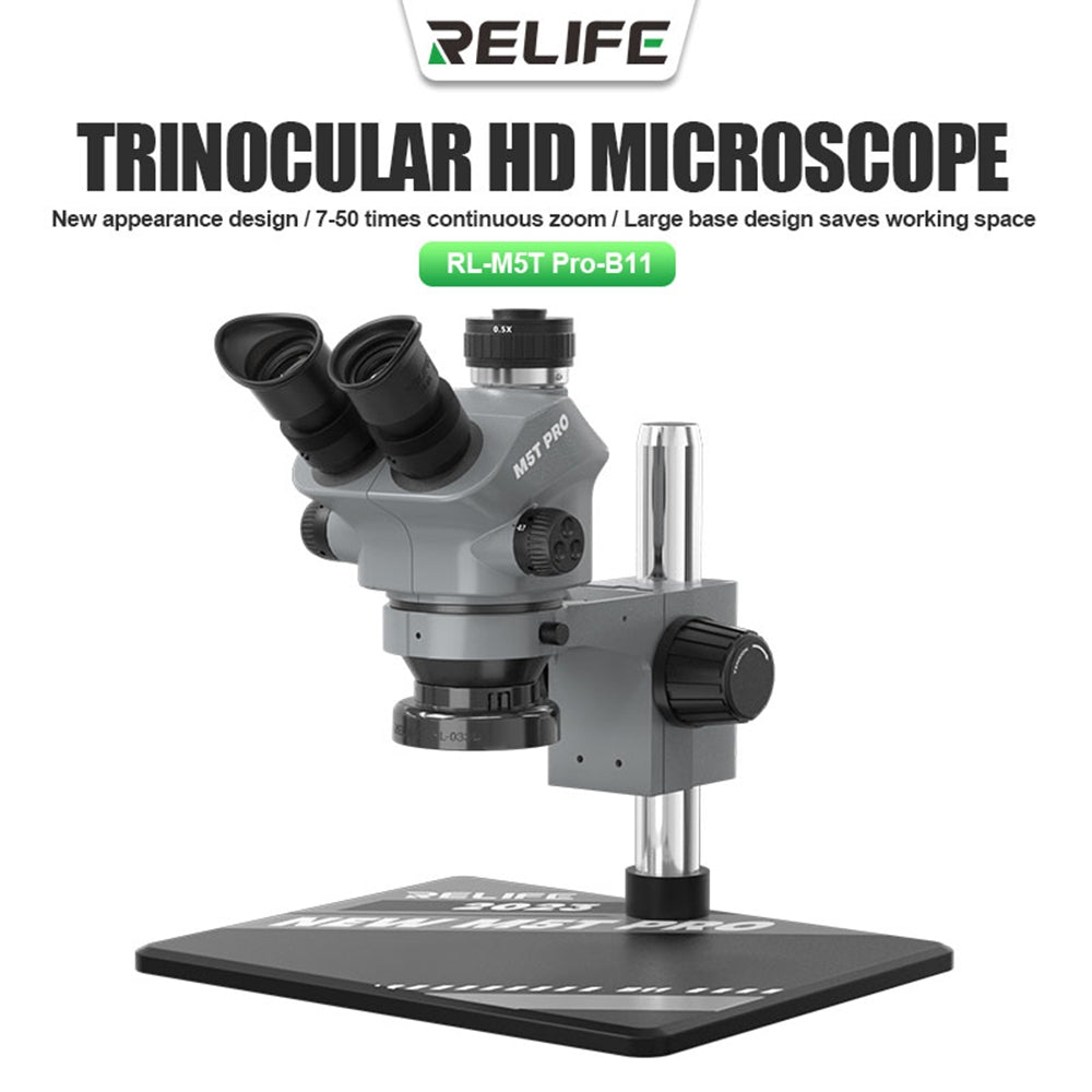 RELIFE RL-M5T Pro-B11 7-50X Continuous Zoom HD Trinocular Microscope