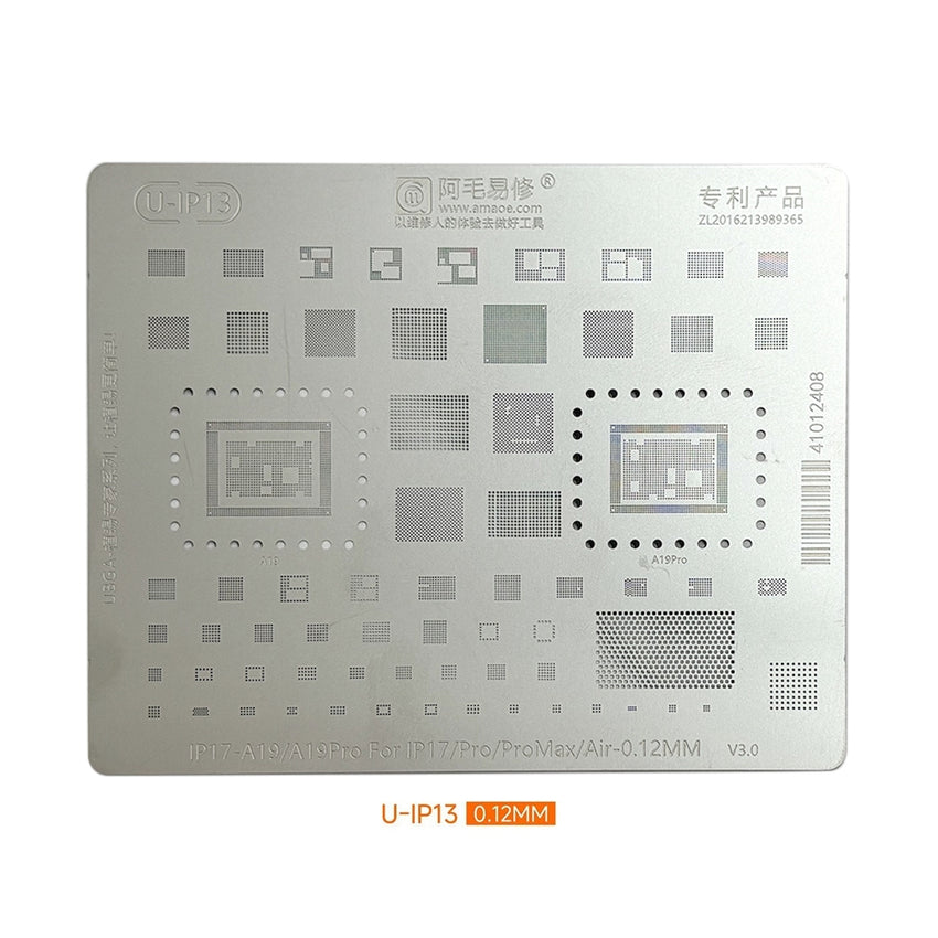 AMAOE BGA Reballing Stencil With CPU Position A19 / A19 Pro for iPhone 17 / 17 Pro / 17 Air / 17 Pro Max