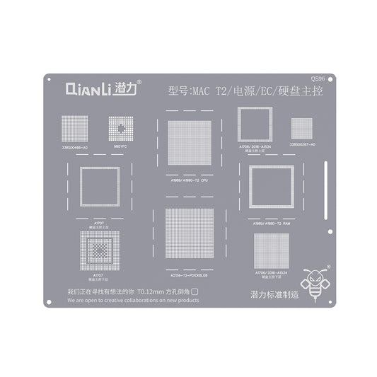 QianLi Bumblebee BGA Reballing Stencil (QS96) for MAC T2 / Power / EC / Hard Disk Main Control