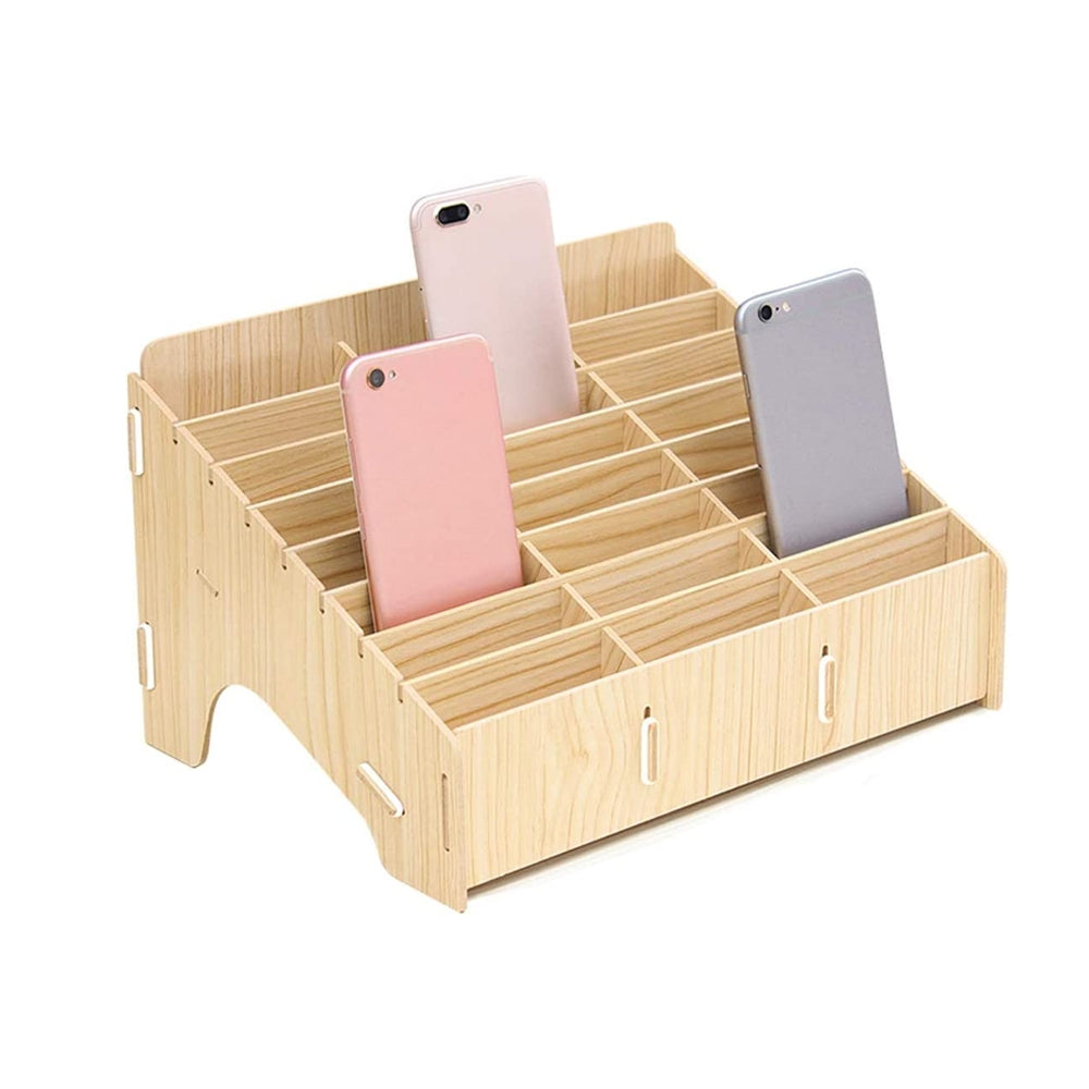 Wooden Mobile Phone Storage Holder (24-Grid)-Brown