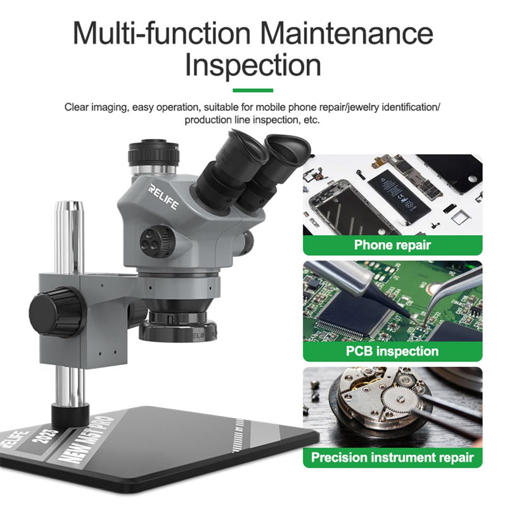 RELIFE RL-M5T Pro-B11 7-50X Continuous Zoom HD Trinocular Microscope
