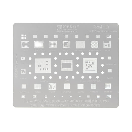 AMAOE BGA Reballing Stencil With CPU Position SAM17 for Samsung Galaxy S22 / S22 Plus / S22 Ultra etc