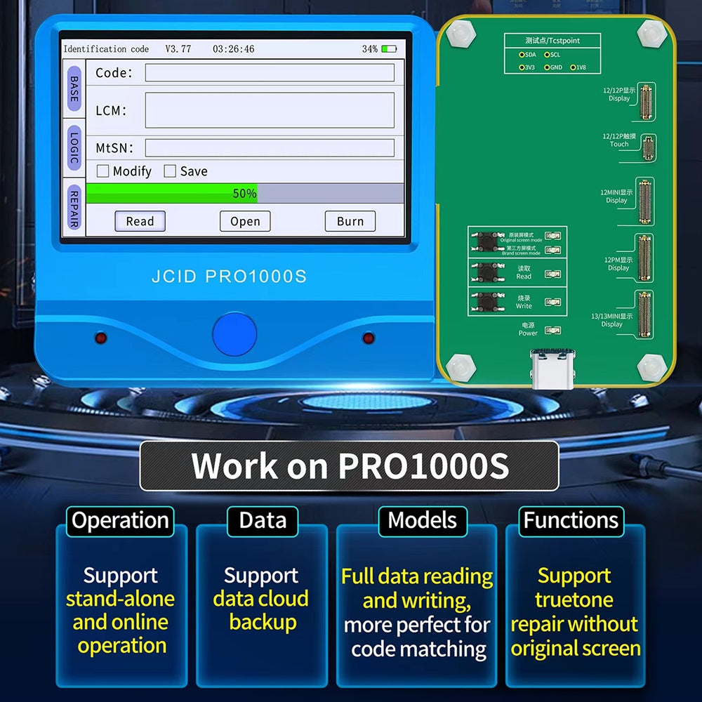 JC Pro1000S LCD Screen Data Read & Write Module for iPhone 12 / 12 mini / 12 Pro / 12 Pro Max / 13 / 13 mini