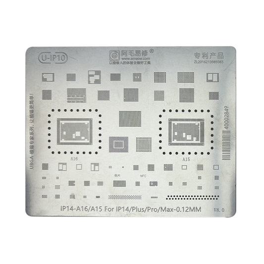 AMAOE BGA Reballing Stencil With CPU Position for iPhone 14 / 14 Plus / 14 Pro / 14 Pro Max - A16 / A15