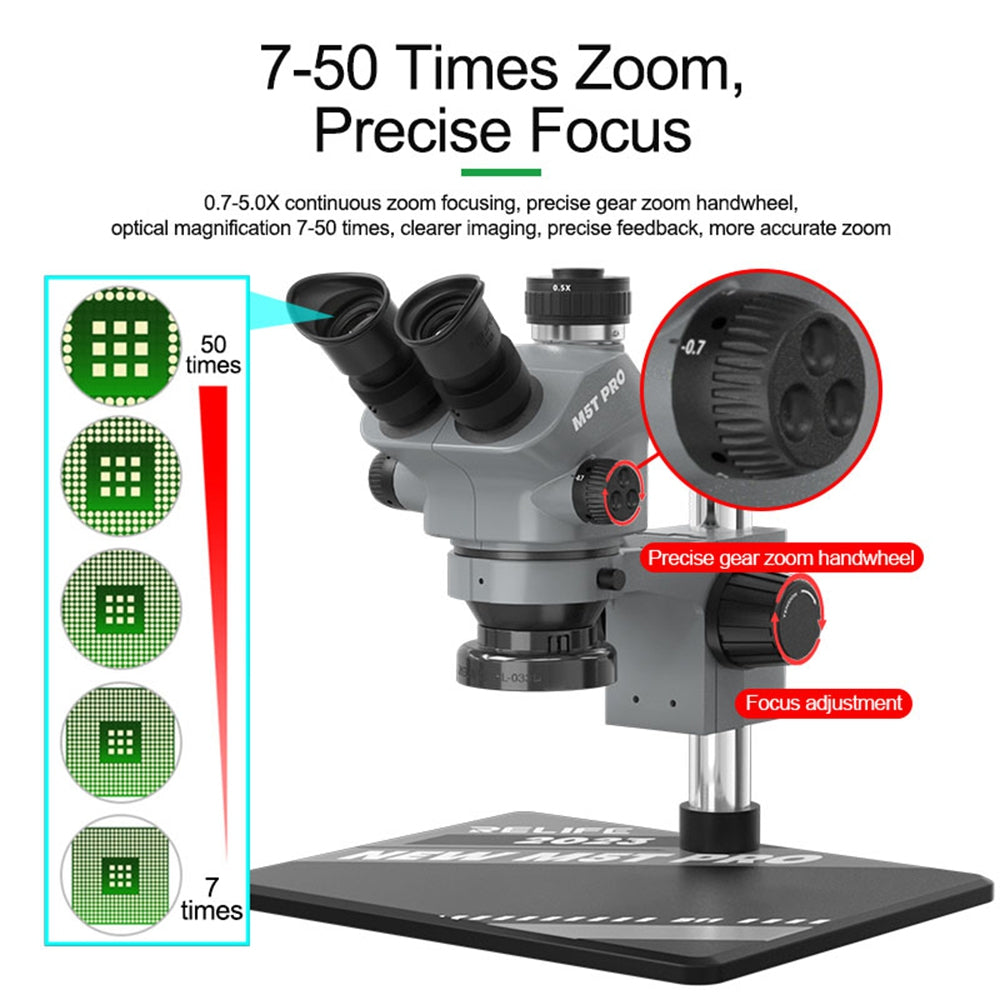 RELIFE RL-M5T Pro-B11 7-50X Continuous Zoom HD Trinocular Microscope