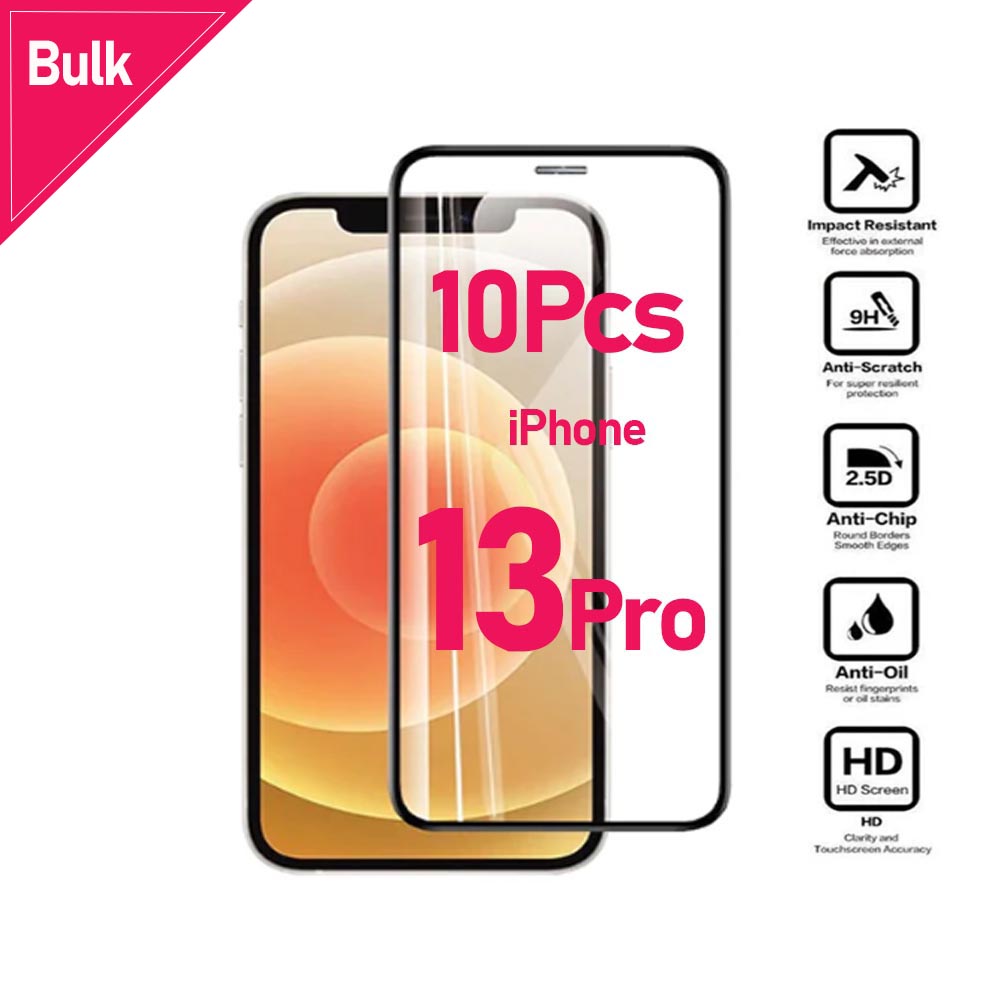 iPhone 13 Pro Tempered Glass Full 5D x 10pcs [Bulk]