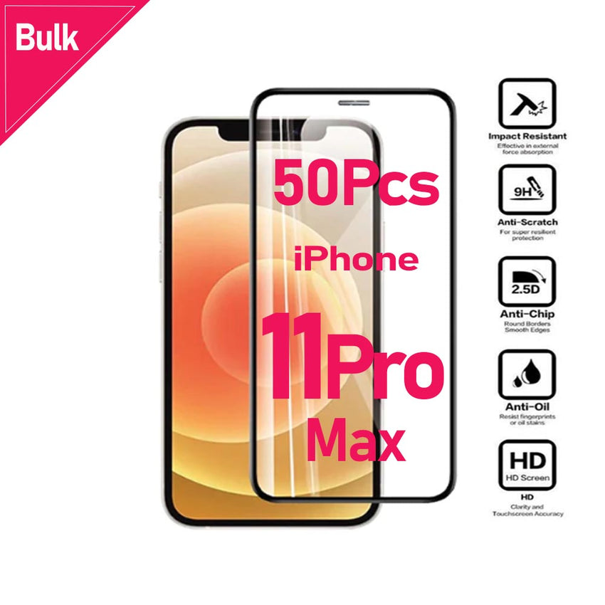 iPhone 11 Pro Max Tempered Glass Full 5D x 50pcs [Bulk]