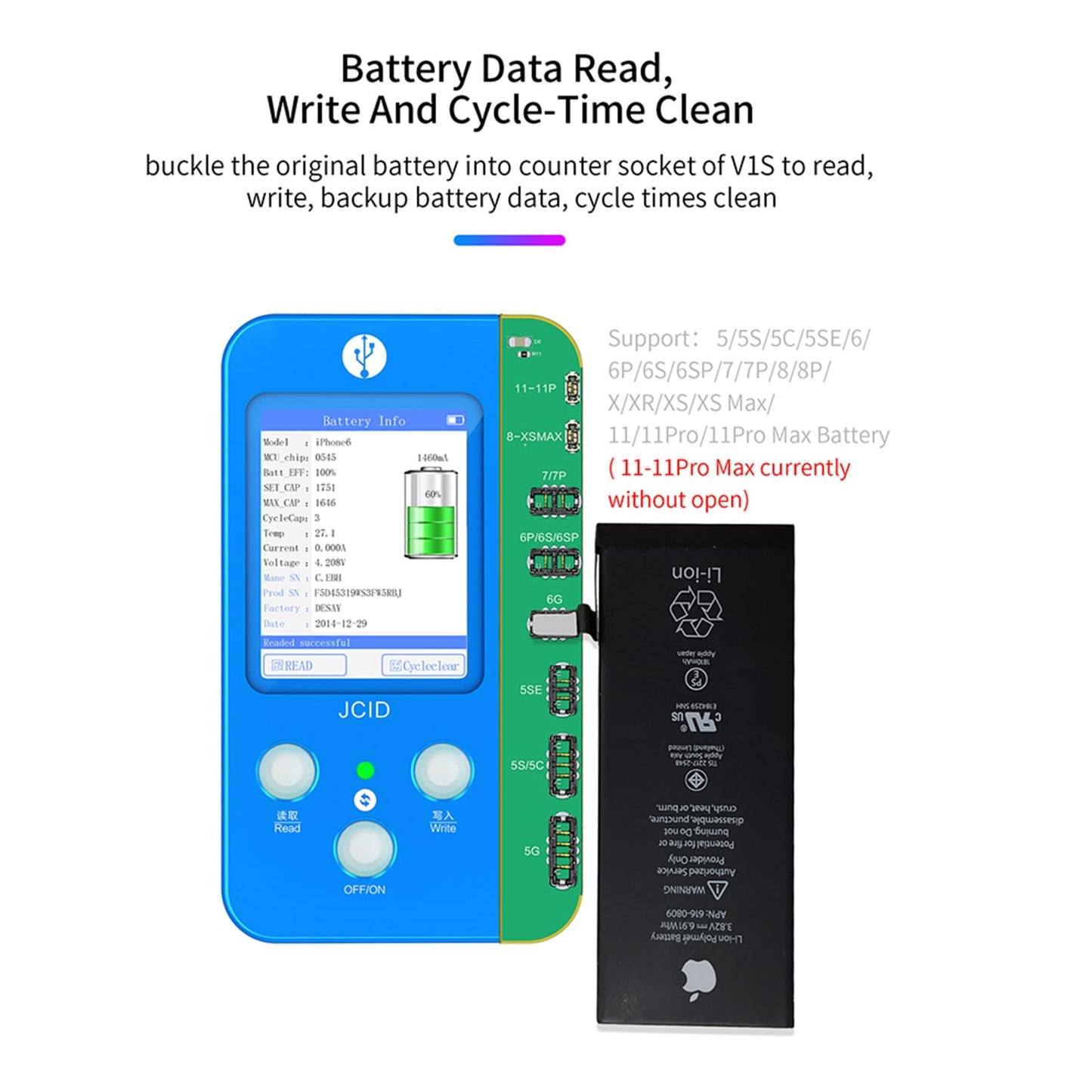 JC V1S Photosensitive Original Color Touch shock Battery Serial Number Programmer for iPhone 7 to 11 Pro Max