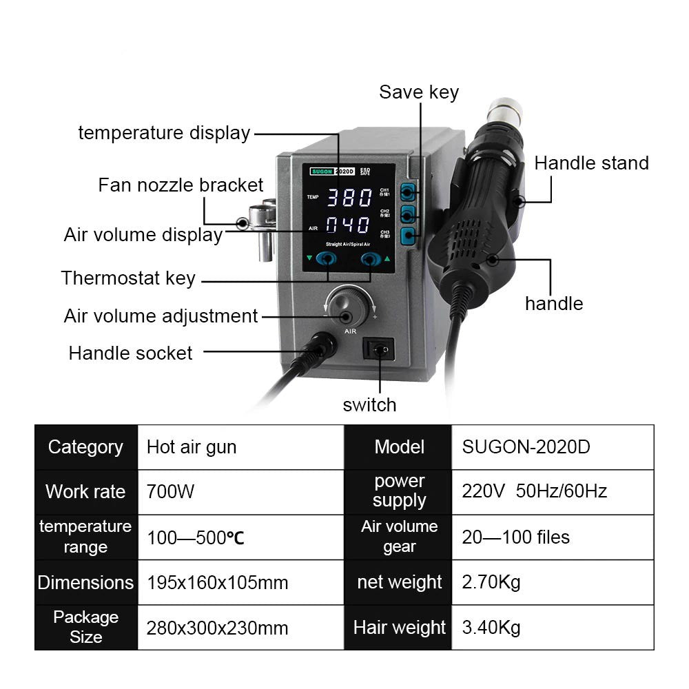 SUGON 2020D 700W Hot Air Gun Soldering Station