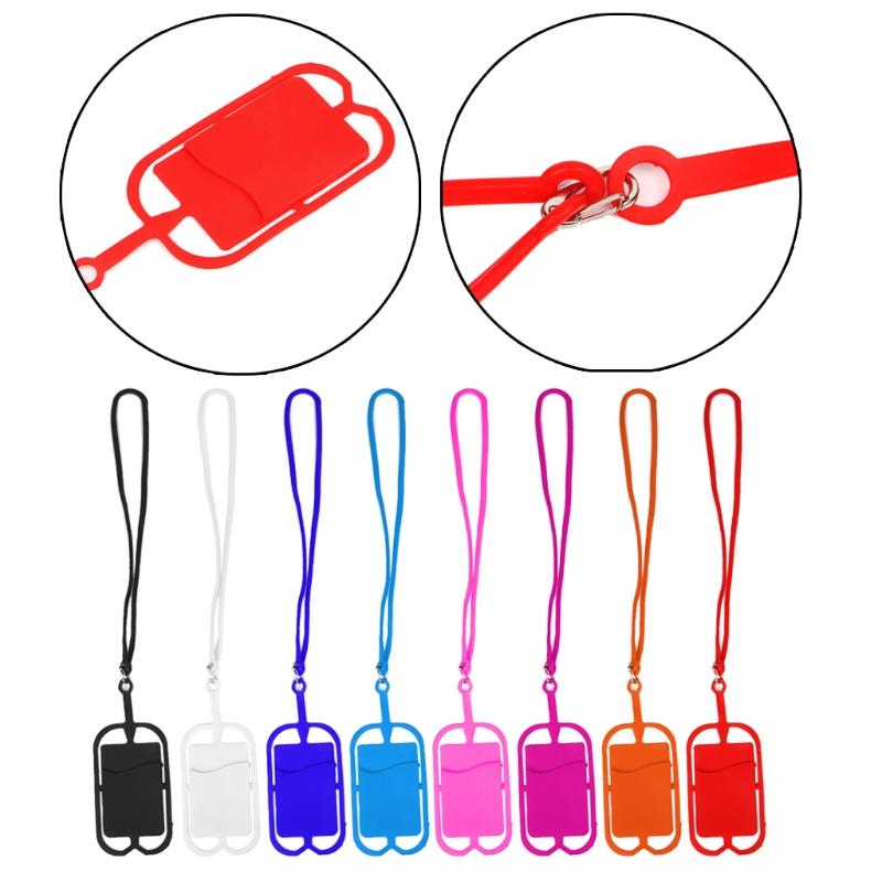 Silicone Universal Lanyard Cell Phone Neck Strap Case Holder With ID Card Slot