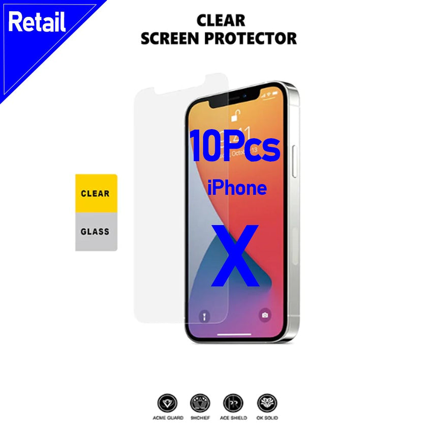 iPhone X Tempered Glass Clear x 10pcs [Retail]